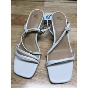 Wild Fable Strappy Sandals Women's 7.5 White Leather Slip-On Blaire Block Heels